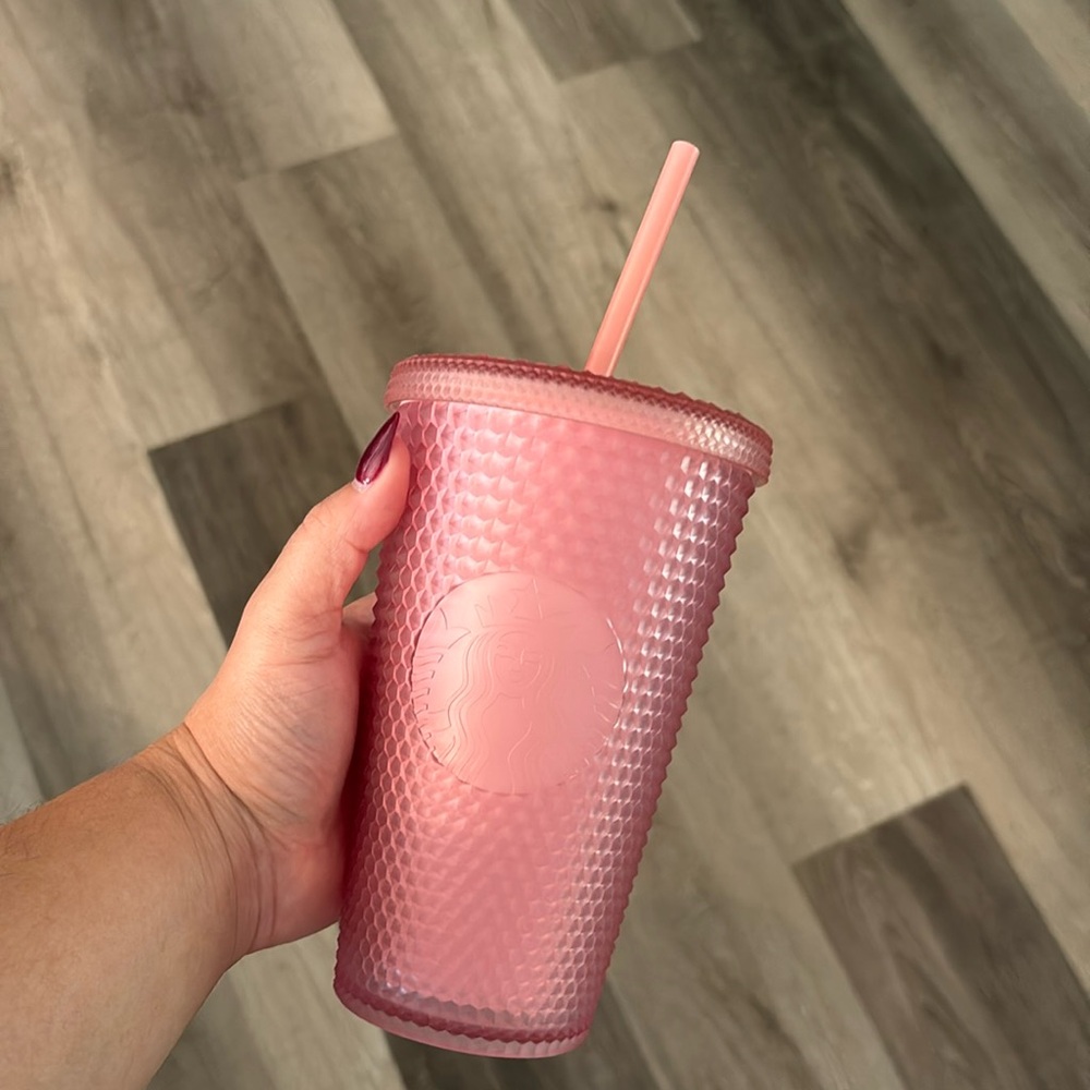 Light pink studded Starbucks tumbler